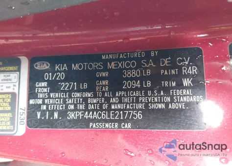 2020 Kia Forte Gt z USA, uszkodzony, nr VIN 3KPF44AC6LE217756